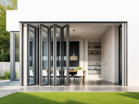 Anodizing Bifold Folding Glass Windows Noise Reduction Windproof विंडोज के लिए एनोडाइजिंग द्विगुना फोल्डिंग ग्लास